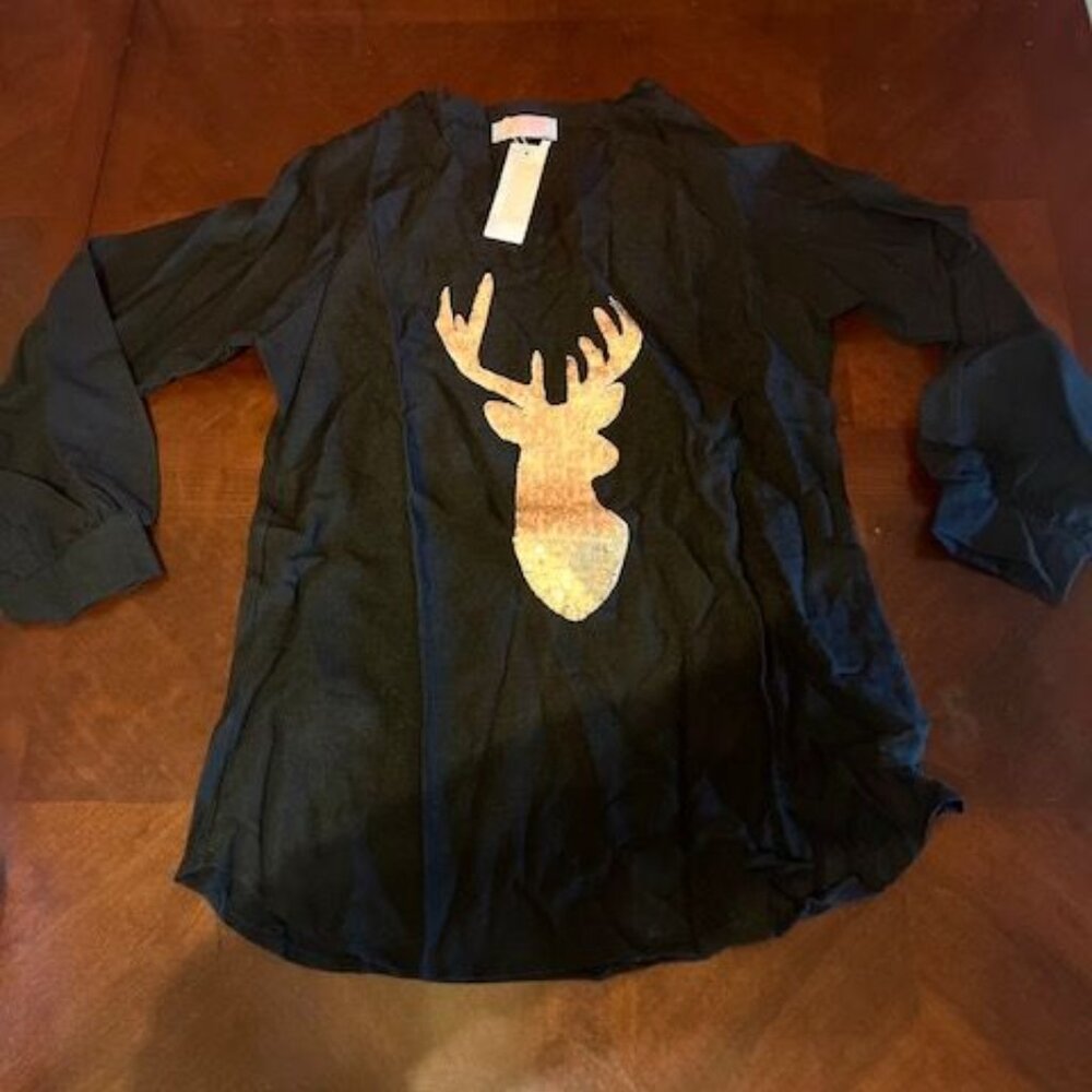Sequin Reindeer Black Long Sleeve Womens Top By C+D+M deer stylish top winter